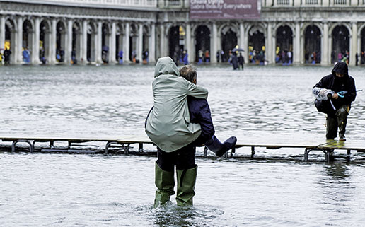 Acqua alta em Veneza, fenômeno que, em 2019, causou a maior enchente já registrada na história da cidade italiana. 